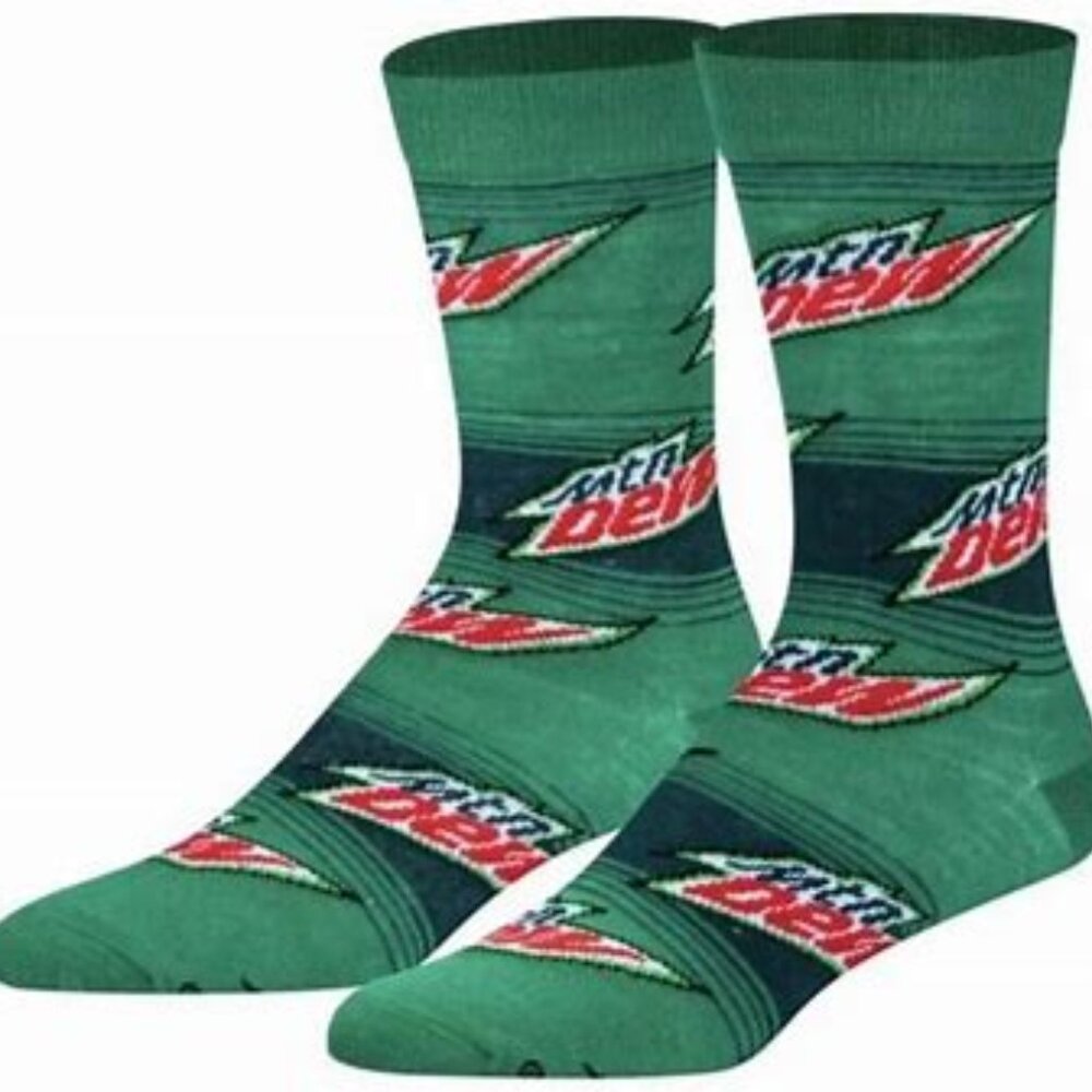 1 Pair Mountain Dew PepsiCo Officially Licensed Novelty Crew Socks Men 6-12 NWT